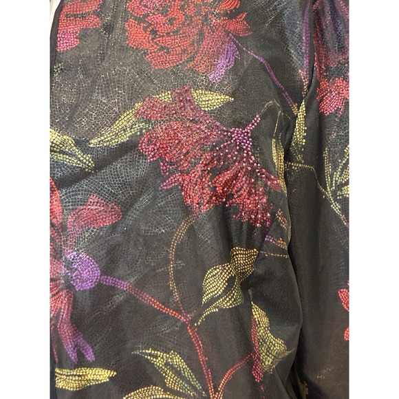 Chico's 100% Silk Asian Inspired‎ Beaded Floral Jacket Womens XL Black Career - Picture 6 of 12